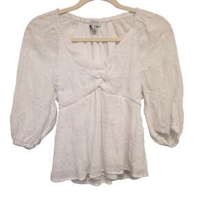 Sofia Jeans by Sofia Vergara Eyelet Peplum Babydoll Blouse XS White Boho Top